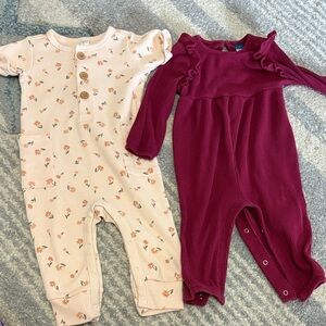 Floral and Burgundy Kids One Piece Set